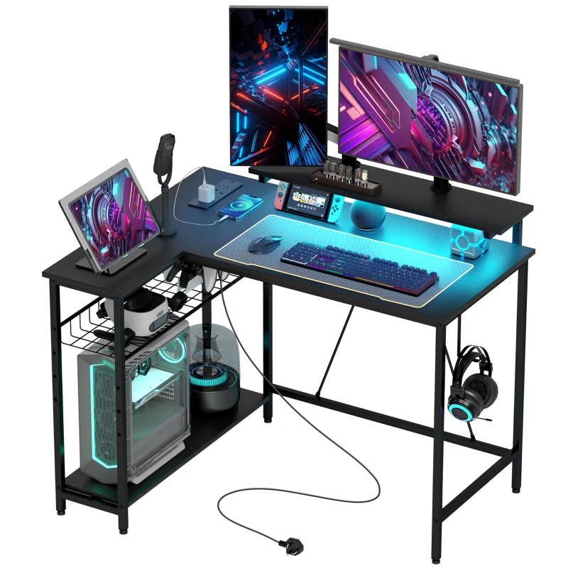 HOMCOM Reversible 'L' LED Light Gaming/Work Desk - Black