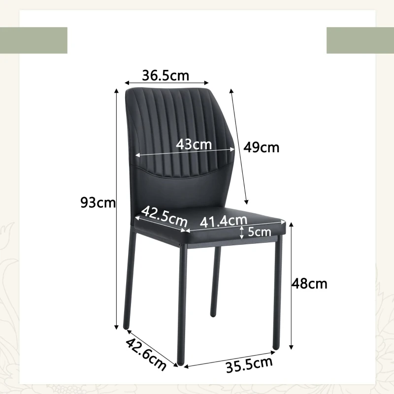 Lot de 4 chaises de salle à manger, style léger-luxe, patins antidérapants, 43x42.6x93 cm, Noir