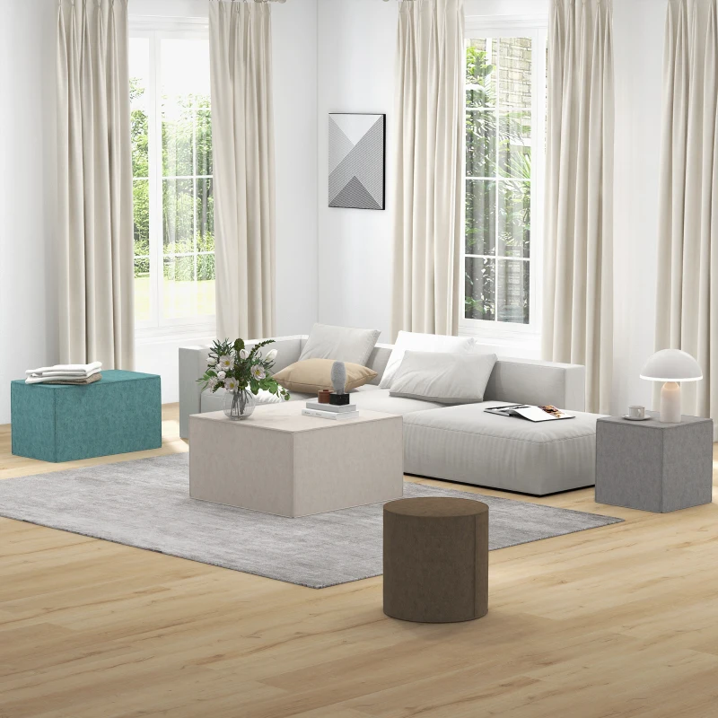 HOMCOM Poggiapiedi 2 in 1 con Rivestimento Rimovibile in Tessuto Effetto Lino, 75x41x41 cm, Verde