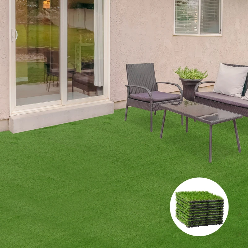 HOMCOM Gazon synthétique Artificiel Set de 10 Dalles Carreaux 30 x 30 cm épaisseur Confort 3,5 cm à emboîter Vert