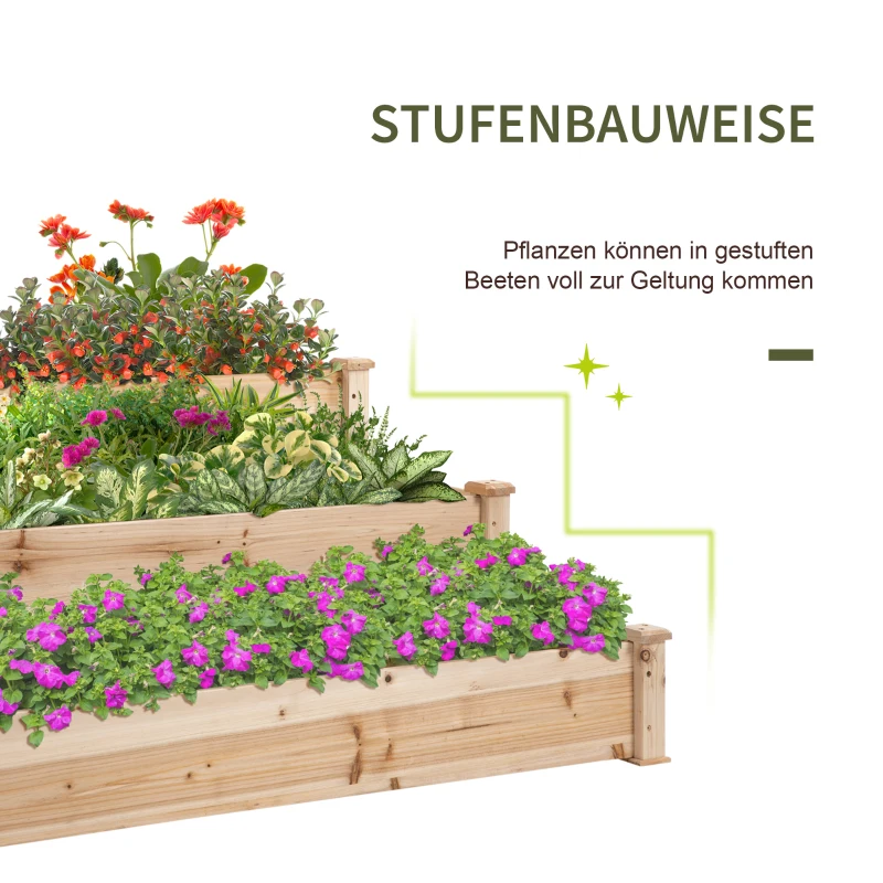 Outsunny verhoogd bed 3-laags plantenbed bloemladder voor balkonsparrenhout
