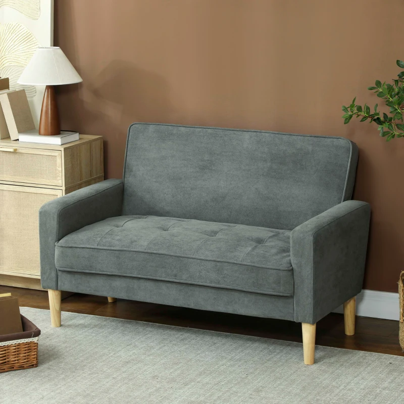 HOMCOM Two-Seater Velvet-Feel Sofa - Grey