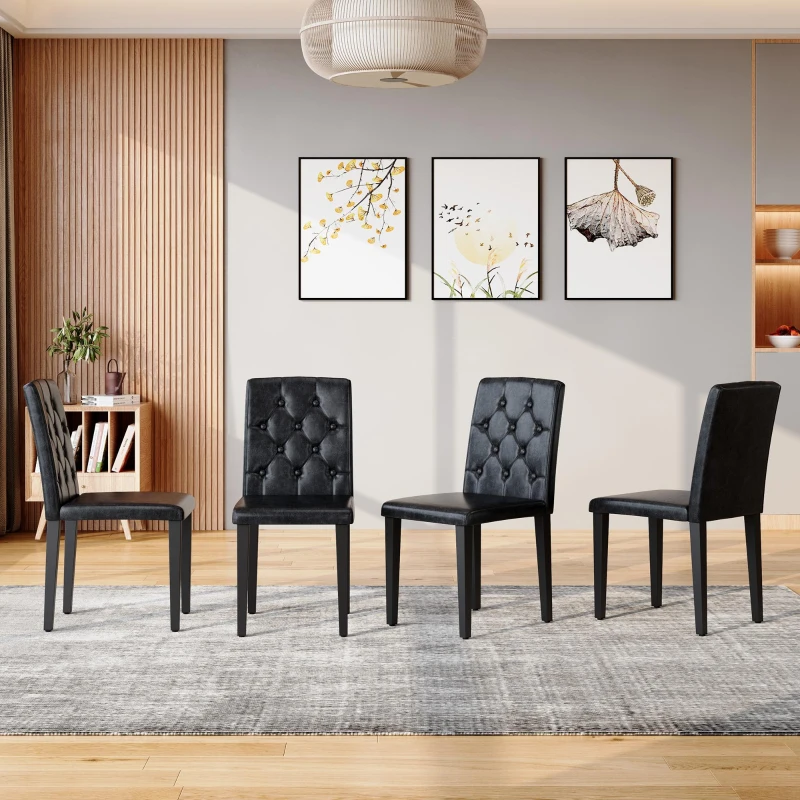 Lot de 4 chaises de salle à manger, style luxe européen, patins antidérapants et silencieux, 42x46x89 cm, Noir