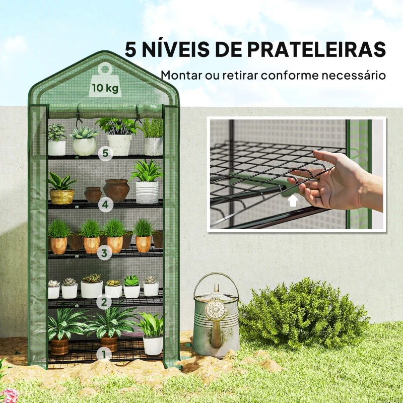 Outsunny Estufa de Jardim de 5 Prateleiras com 1 Porta com Fecho de Correr para Cultivo de Plantas em Terraço 90x49x193 cm Verde