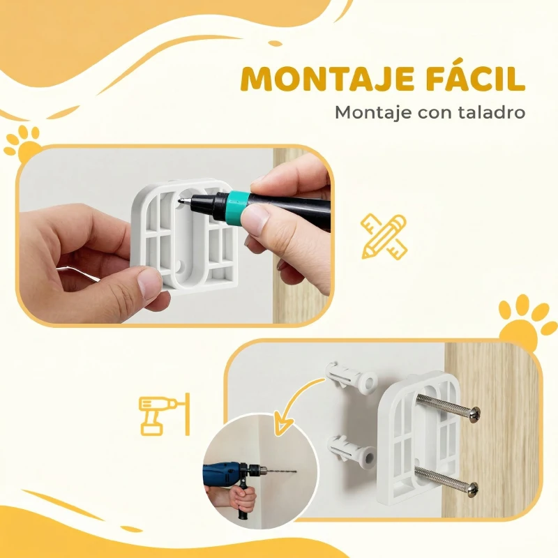 PawHut Barrera de Seguridad para Perros 74,5-111,5 cm Puerta para Perros para Escaleras con Pestillo Cierre Automático Blanco