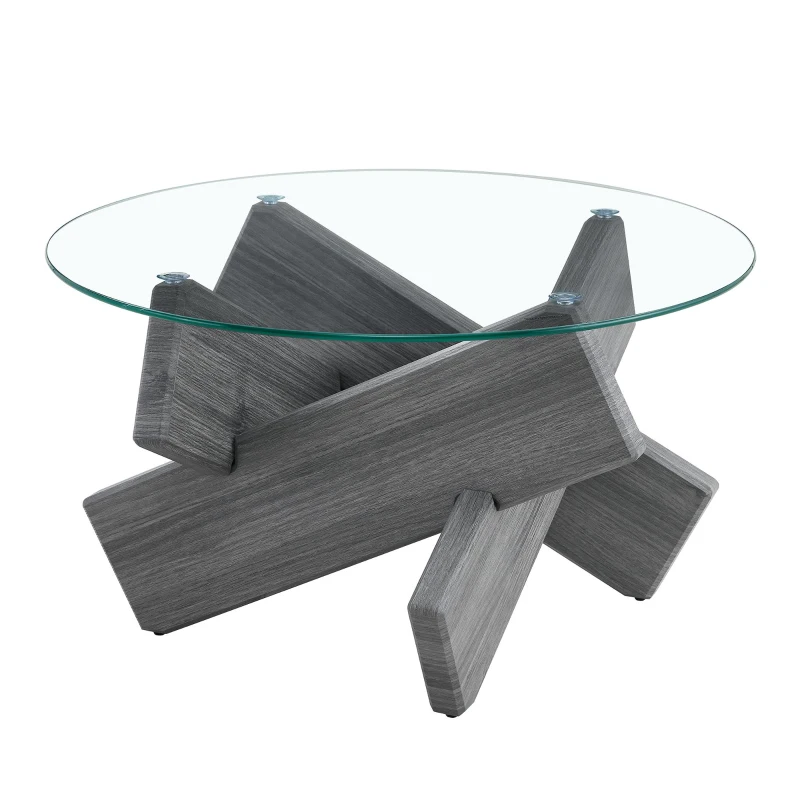 Table basse ronde, design moderne, facile à nettoyer et stable, 79x79x45 cm, Transparent