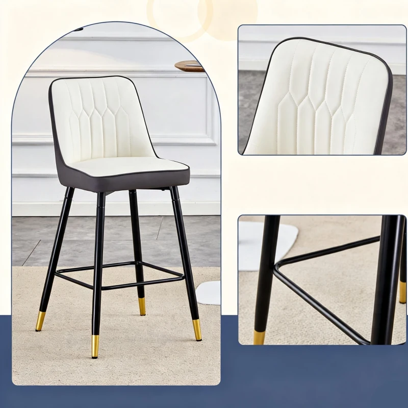 Lot de 2 tabourets de bar hauteur, design moderne et confortable, dossier incurvé et repose-pieds, 42x45x100 cm, Argenté