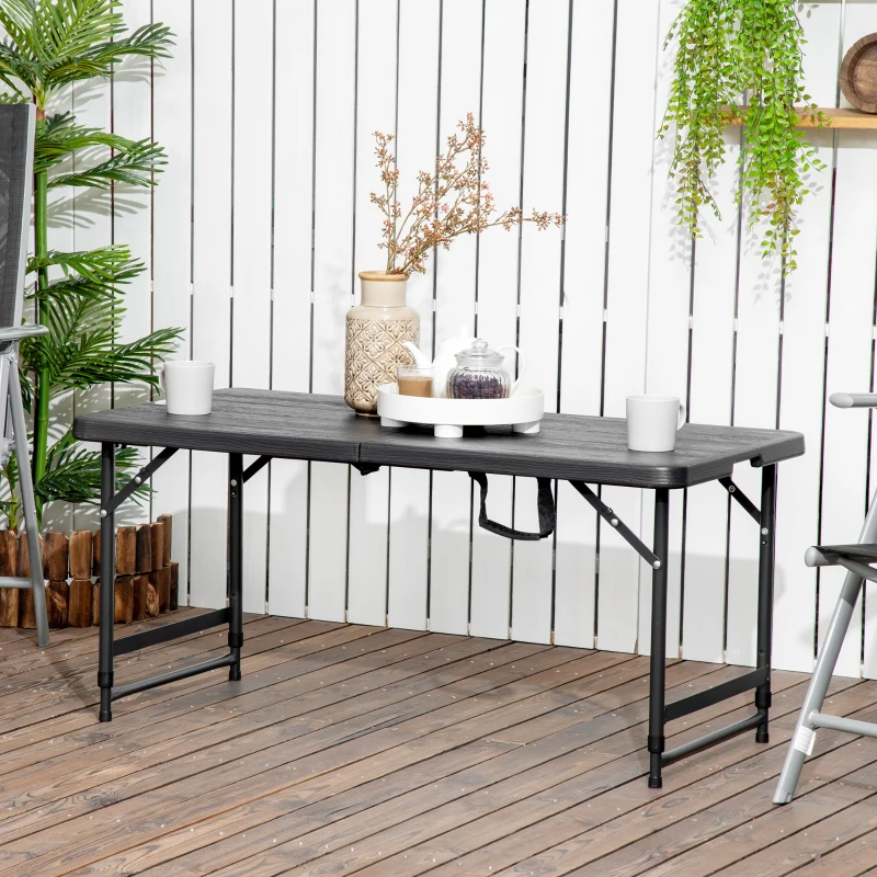 Outsunny Tavolo da Giardino Pieghevole per 4 Persone con Altezza Regolabile, in Acciaio e HDPE, 118x60x74 cm