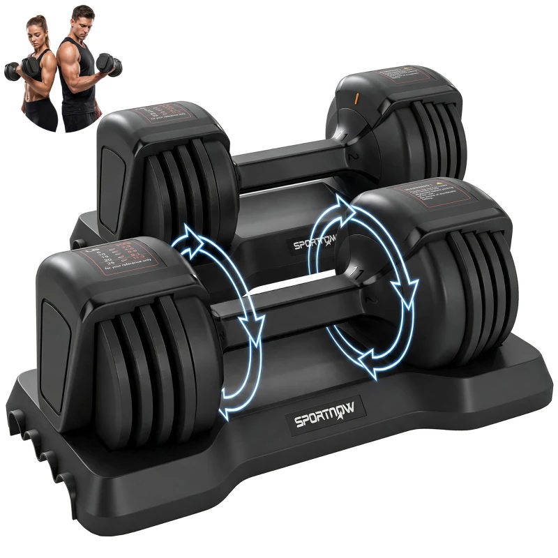 SPORTNOW Set verstellbare Kurzhanteln 5-in-1 Quick-Dial 11 kg Schwarz