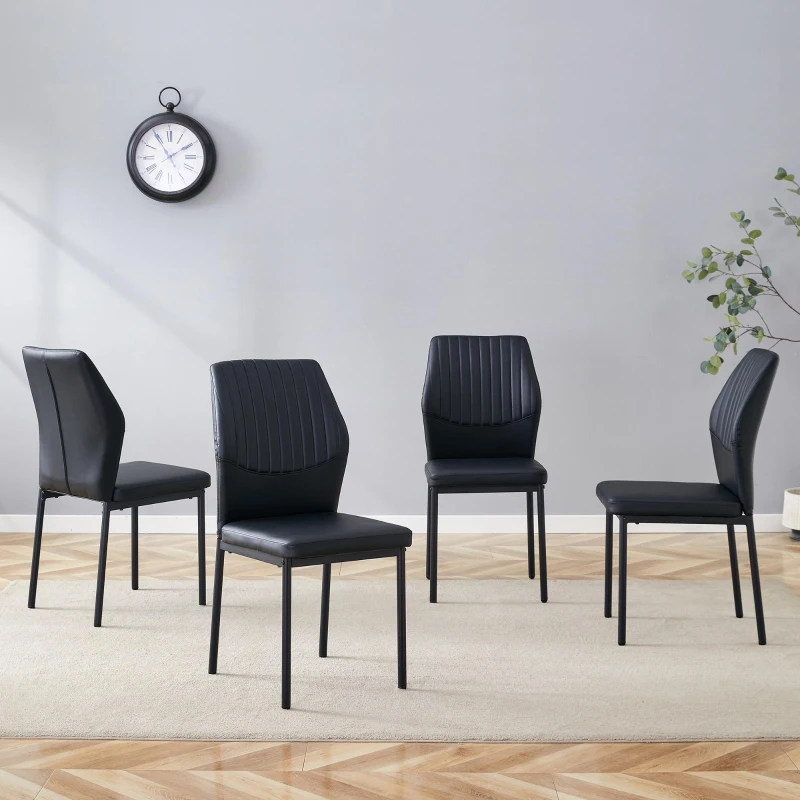 Lot de 4 chaises de salle à manger, style léger-luxe, patins antidérapants, 43x42.6x93 cm, Noir