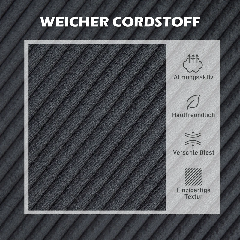 HOMCOM Hoekbank, L-vormige 3-zitsbank met Chaise Longue, Houtconstructie, 8 Poten, Corduroy Stof, Schuimstofbekleding, Grijs