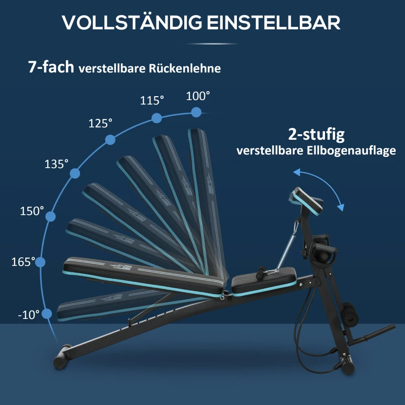 HOMCOM Halterbank, Opvouwbare Trainingsbank met 7-voudig verstelbare Rugleuning, Fitnessbank tot 120 kg belastbaar, Blauw