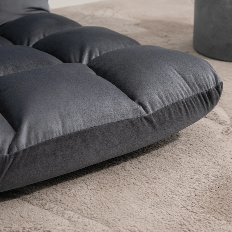 HOMCOM Poltrona da Terra in Velluto con Schienale Reclinabile fino 180° e Imbottitura Spessa, 55x71x53.5cm, Grigio Scuro