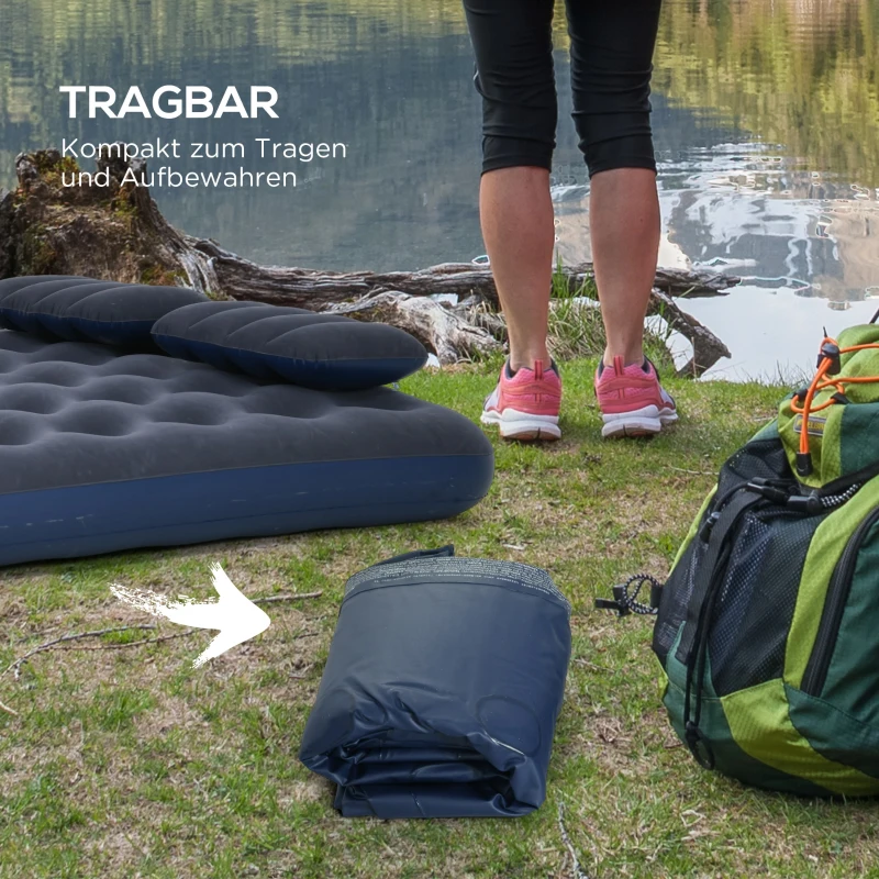 Outsunny Luchtmatras voor 2 Personen, met Handpomp, zacht & duurzaam, 203x152x22cm, Blauw