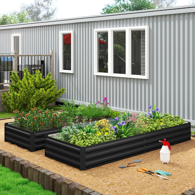 Outsunny Carré potager de jardin rectangulaire jardinière extérieure 241 x 90,5 x 30 cm tôle d'acier ondulée noir