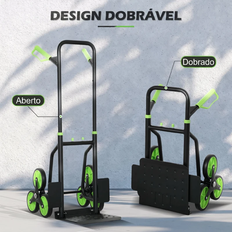 DURHAND Carrinho de Carga Dobrável para Escadas com 6 Rodas, 120 kg, Portátil, Verde
