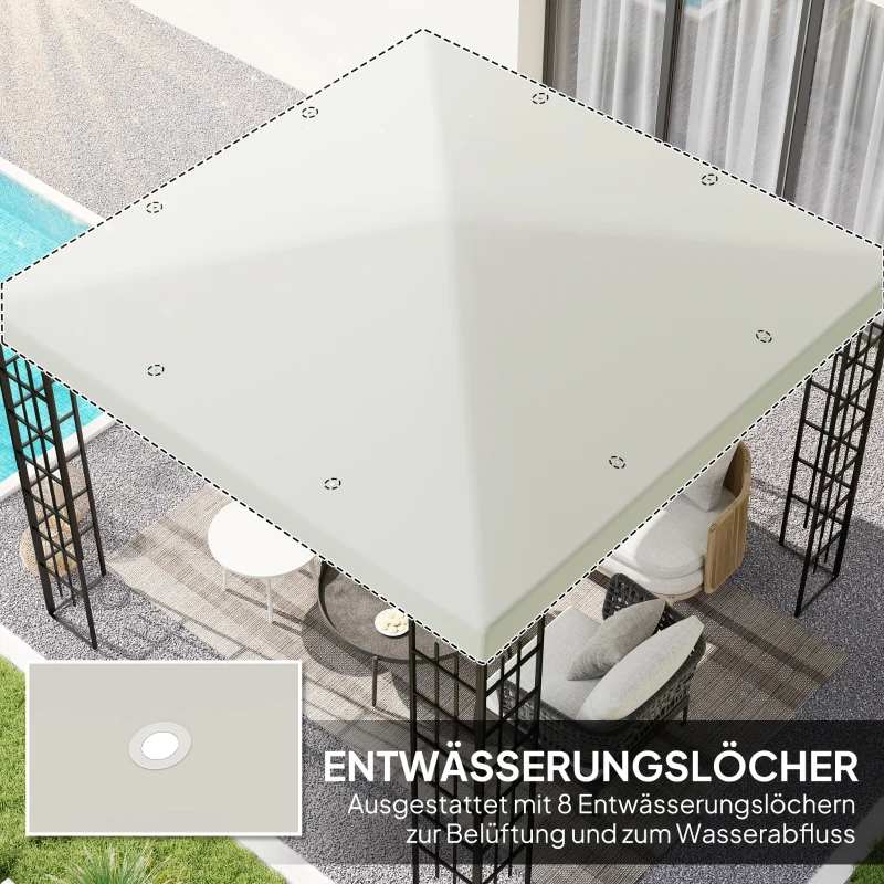 Outsunny 3 x 3 m Vervangzeil voor Paviljoen, Zeil voor Tuinpaviljoen, met Waterafvoergaten, UPF30+, Lichtgrijs