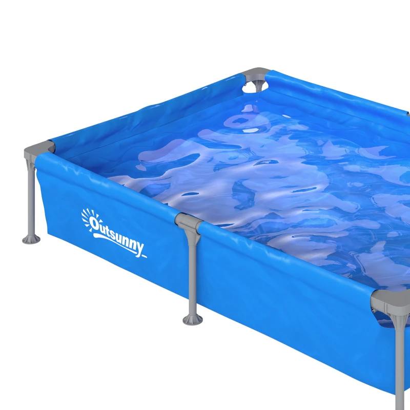 Outsunny Metal Frame Swimming Pool, Rectangular Above Ground Frame Pool with Repair Patch, 229 x 160 x 43 cm, Blue