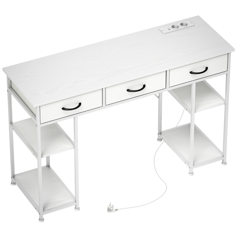 HOMCOM Bureau keukentafel met 2 USB-oplaadpoorten 2 stopcontacten verstelbare planken 3 stoffen lades 120x40x76 cm Wit
