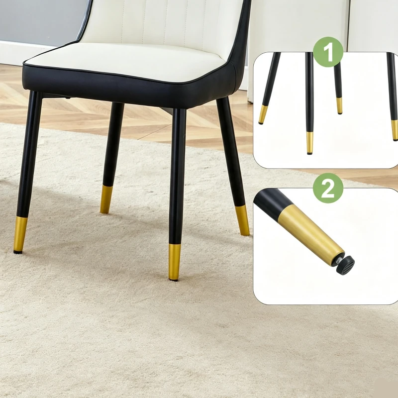 Lot de 2 chaises de salle à manger modernes, assise rembourrée, embouts antidérapants, 43x41.5x89 cm, Blanc+Noir