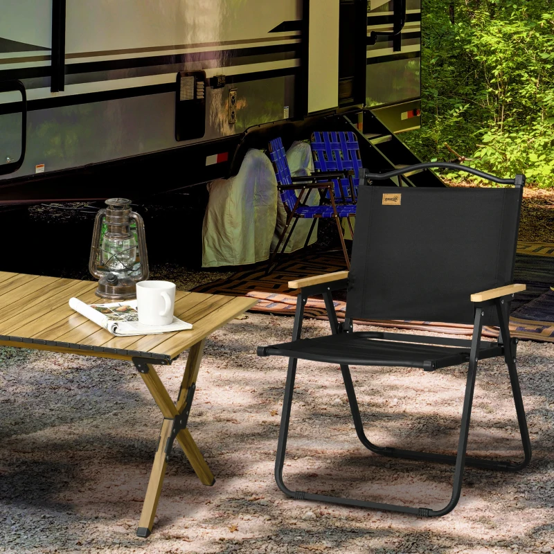 Outsunny Chaise de camping chaise de pêche pliante avec accoudoirs tissu Oxford et structure acier 54 x 59 x 78 cm noir