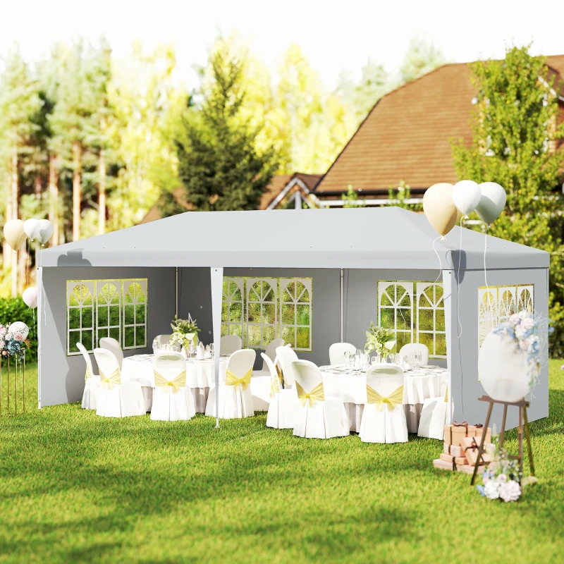 Outsunny Gazebo da Giardino per Eventi con 4 Pareti Rimovibili con Finestre, 5.8x2.9x2.5m, Bianco