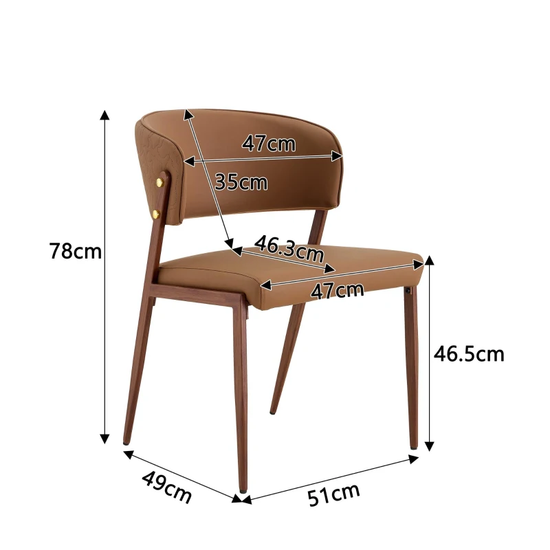 Chaise de salle à manger moderne rembourrée, design épuré, dossier ergonomique, 51x49x78 cm, Marron