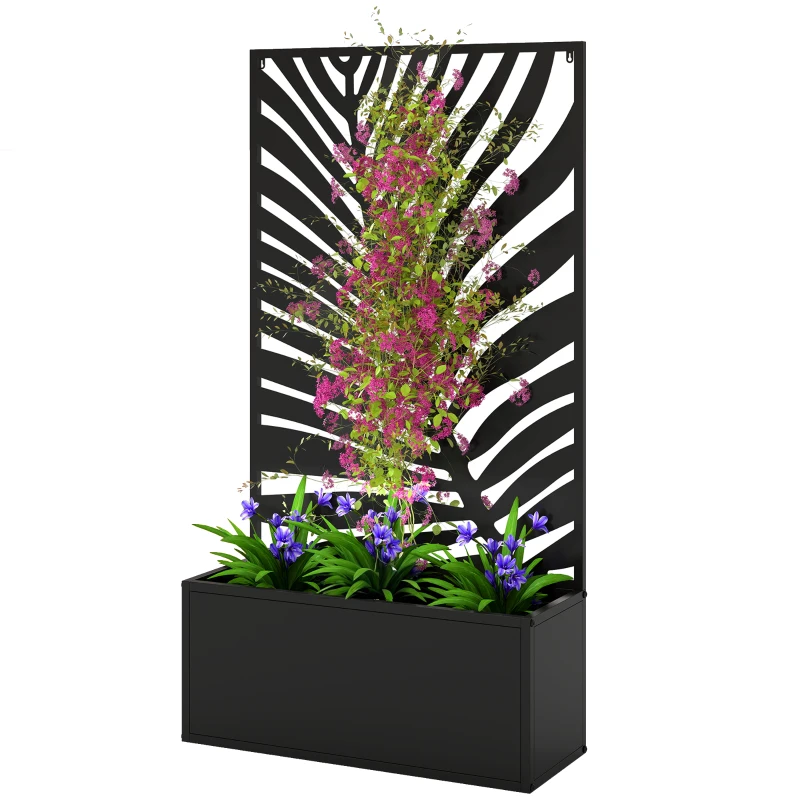 Outsunny verhoogde plantenbak met scherm, bloembak van metaal, tuinklimrek 61 x 23 x 113 cm
