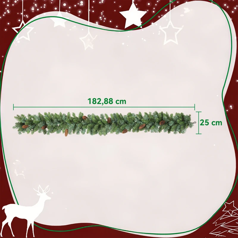 HOMCOM 1,8 m kunstmatige kerstguirlande bloemendecoratie met 162 takjes 8 dennenappels groen