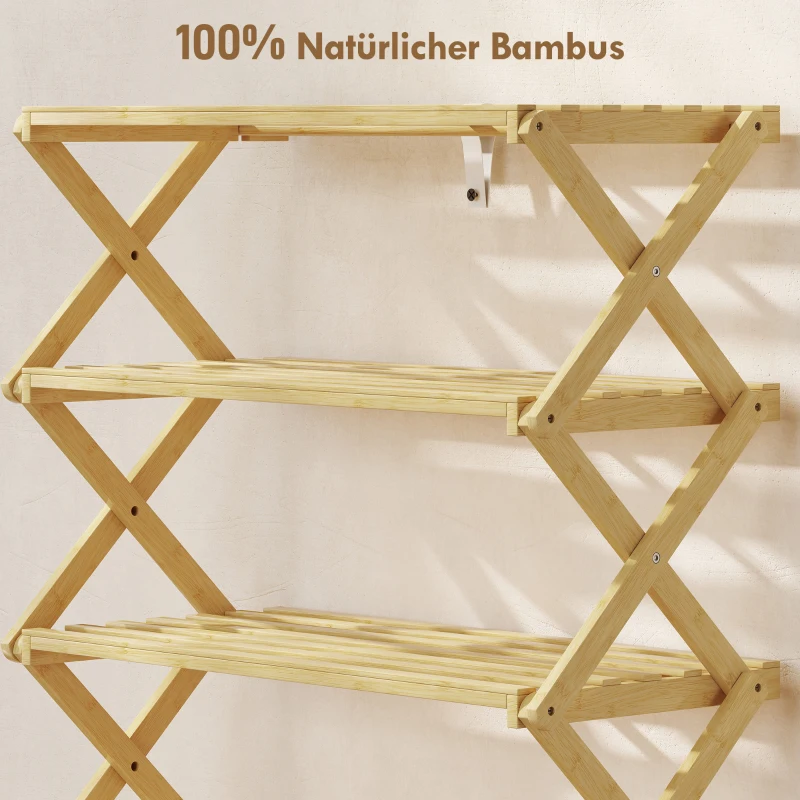 HOMCOM Schoenenrek met 4 niveaus, bamboe schoenenplank, voor tot 12 paar schoenen, voor ingang, hal, 60 x 29 x 67 cm, natuur