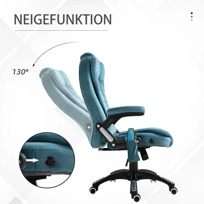 Vinsetto Ergonomische bureaustoel met massagefunctie hoogte verstelbare draaistoel gamingstoel blauw