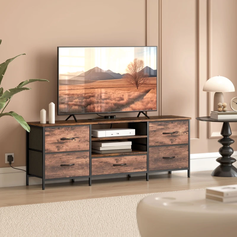 HOMCOM Multi-Storage Industrial TV Stand - Brown/Grey/Black