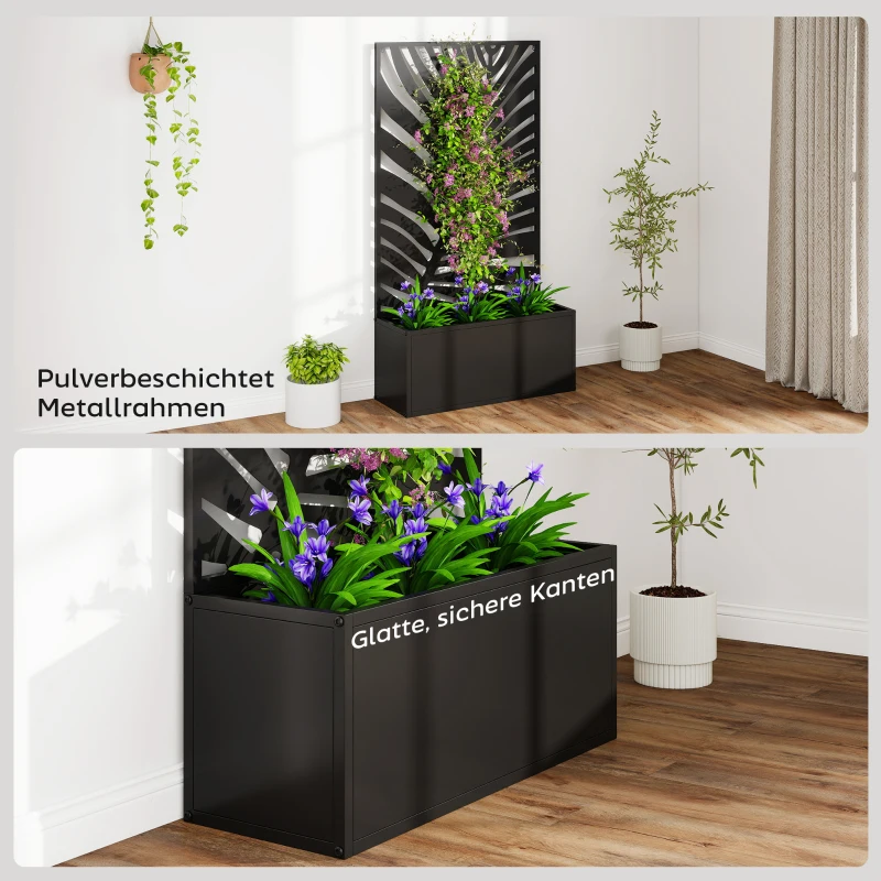 Outsunny verhoogde plantenbak met scherm, bloembak van metaal, tuinklimrek 61 x 23 x 113 cm