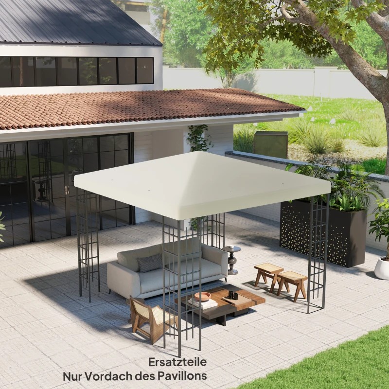 Outsunny 3 x 3 m Vervangzeil voor paviljoen, Zeil voor tuinpaviljoen, met waterafvoergaten, UPF30+, Crèmewit
