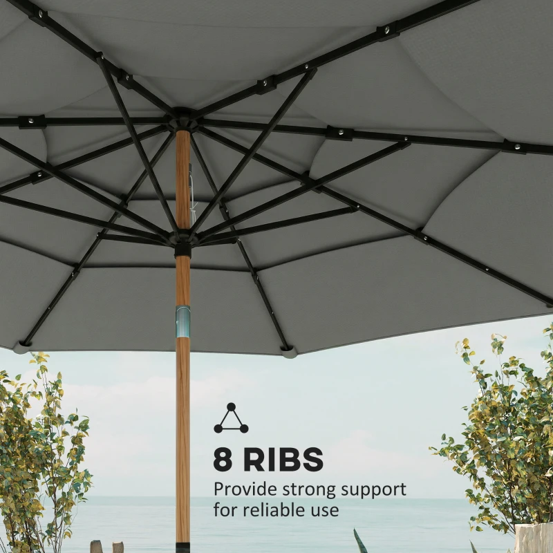 Outsunny Garden Parasol, Parasol Umbrella with 3-tier Roof, Crank Handle, Tilt Function, Polyester Canopy, Grey