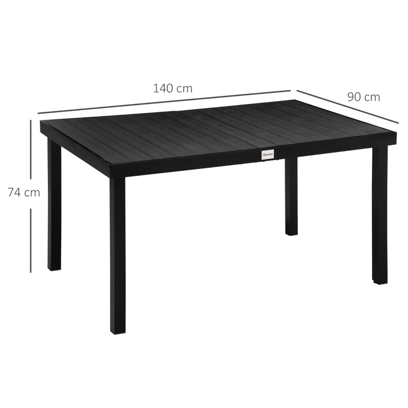 Outsunny Table à manger de jardin pour 6 personnes, en aluminium, 140 x 90 x 74 cm, aspect noir