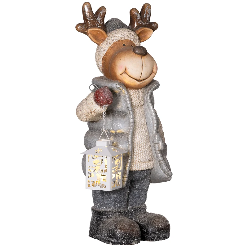 HOMCOM Kerstdecoratie, Rendier met Lantaarn, LED, op Batterijen, 25,5 x 19,5 x 52 cm