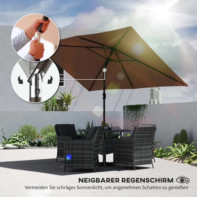 Outsunny Tuinparasol 300 x 200 cm kantelbaar balkonparasol met draaikruk Bruin