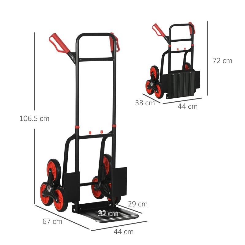 Durhand Carrello Portapacchi Pieghevole 120 kg max con Maniglia Estraibile, 44 x 38 x 106.5 cm, Rosso e Nero