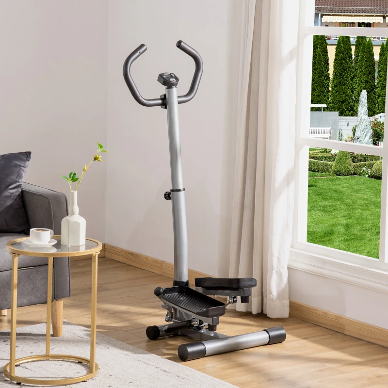 HOMCOM Stepper con Monitor LCD, Manubrio Regolabile ed Elastici, in Acciaio e ABS, 55x53x118-128 cm, Nero e Argento