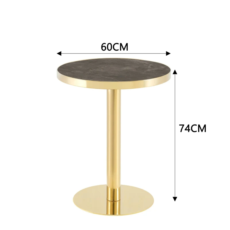 Table d'appoint ronde moderne, stabilité optimale et un gain de place, 59.5x59.5x73.5 cm, Gris+Or