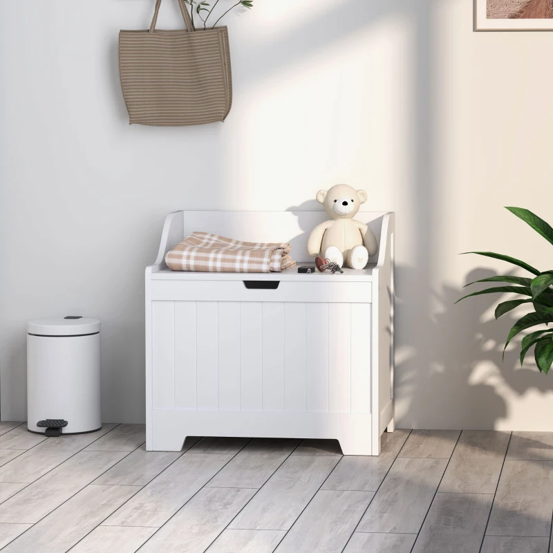 HOMCOM Opbergkist, Houten Kist met Deksel, Ruim, Modern Ontwerp, Wit