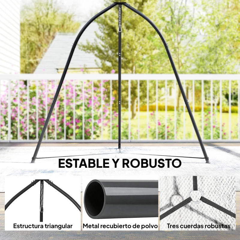 Outsunny Soporte para Silla Colgante Triangular con Cadena Ajustable Base Estable para Patio Jardín Carga 150 kg Negro