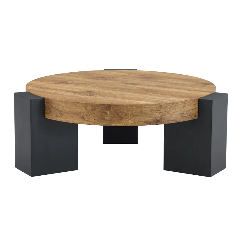 Table basse ronde moderne à 2 niveaux, design démontable et modulable, bords arrondis, 61x61x30 cm, Couleur naturelle