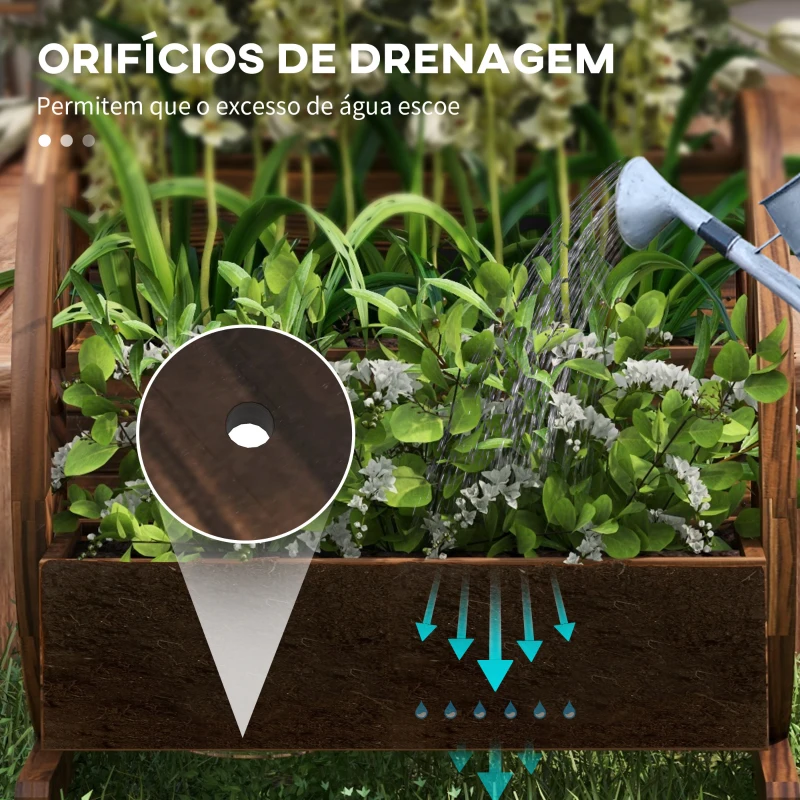 Outsunny Floreira de Madeira com 3 Níveis para Exterior Design em Escada com Rodas e Orifícios de Drenagem 61x62x57 cm Madeira Carbonizada