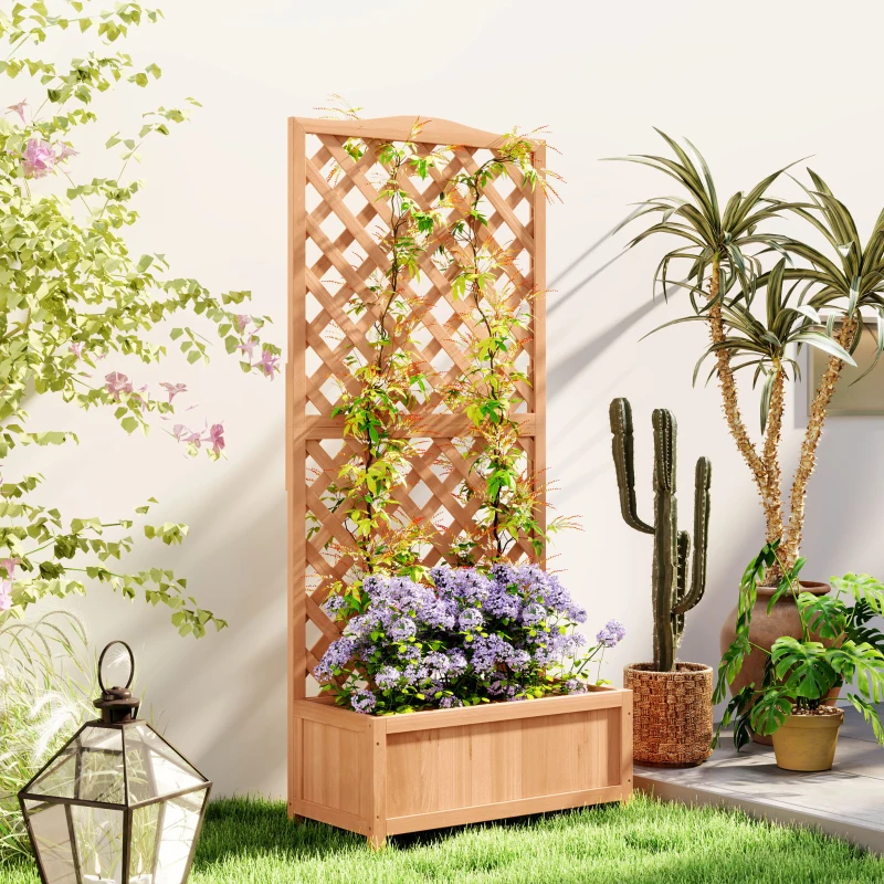Outsunny Jardinière avec treillis bac à fleurs avec treillis fond à lattes bois massif 76 x 36 x 170 cm marron