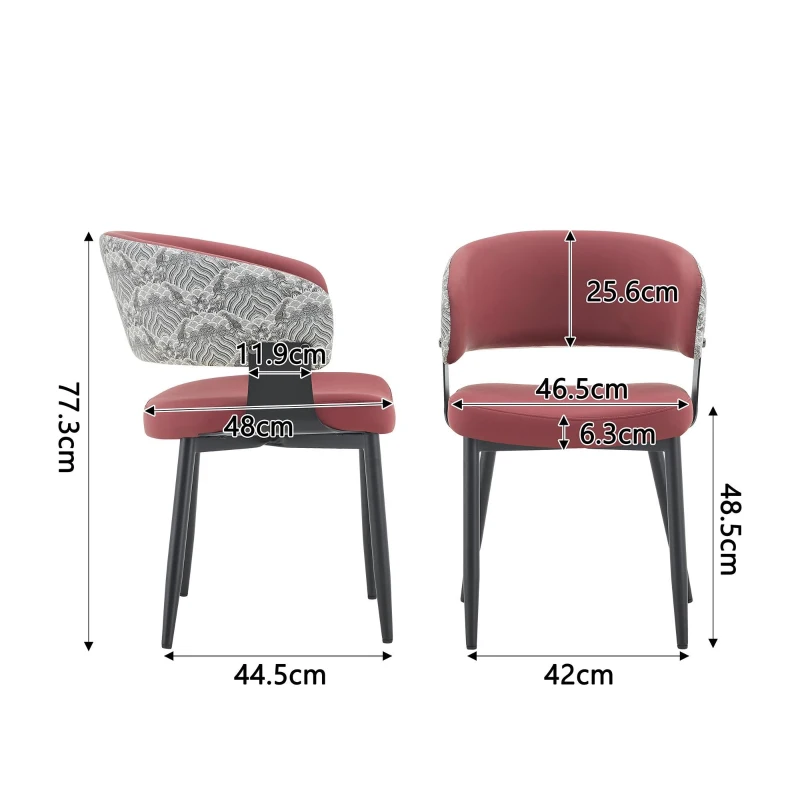 Lot de 2 chaises de salle à manger style mid-century, design tonneau, haute densité ergonomique, 46.5x48x77.3 cm, Rouge