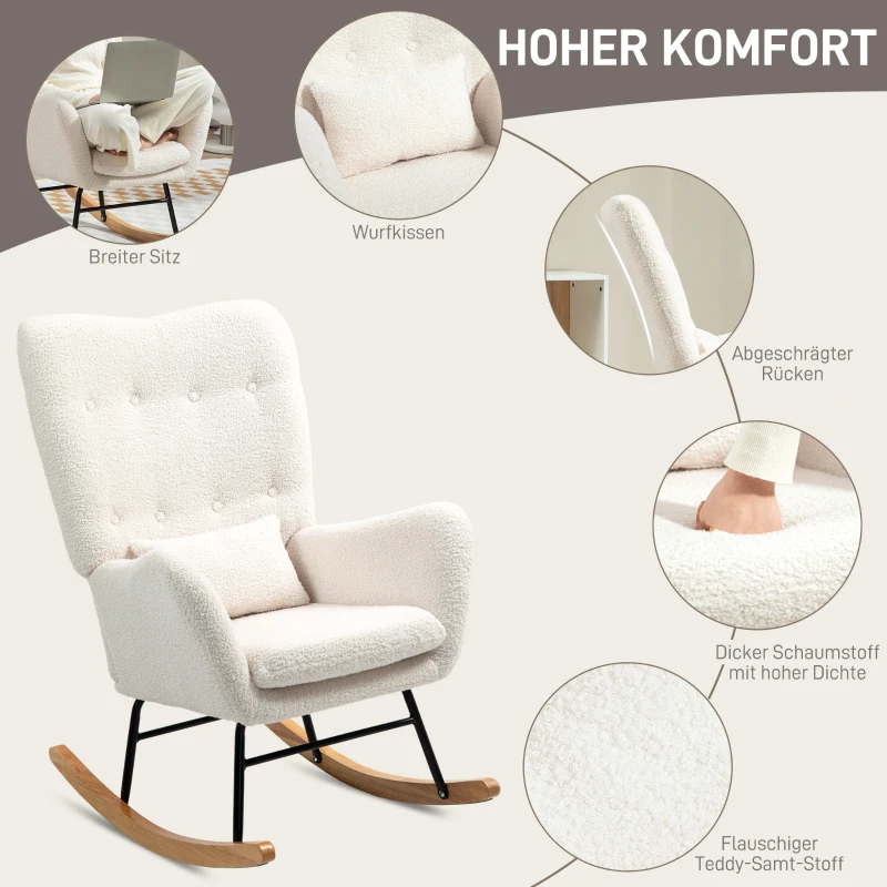 HOMCOM Schommelstoel, knusse bekleding, dikke vulling, lendekussen, antislip, Crèmewit(m-5)