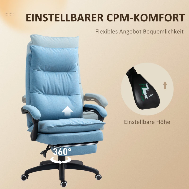 Vinsetto Massage Bureaustoel, Ergonomische Bureaustoel met Massagefunctie, Hoogteverstelbaar, Draaibaar, Nylon, Blauw