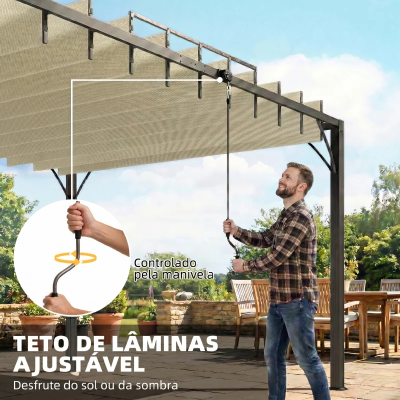 Outsunny Pérgola 390x2 para Jardim com Desenho de Lâminas Superiores Giratórias até 135° Proteção UV 50+ para Pátio Terraço Creme